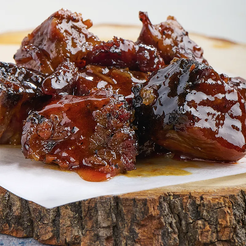 Brisket Burnt Ends in sweet and spicy sauce.